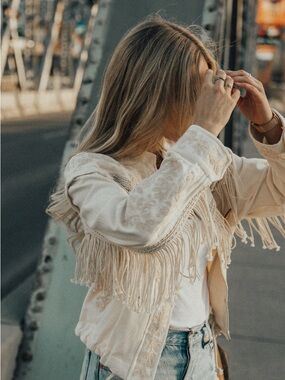 Zara Cream Fringe Jean Jacket
